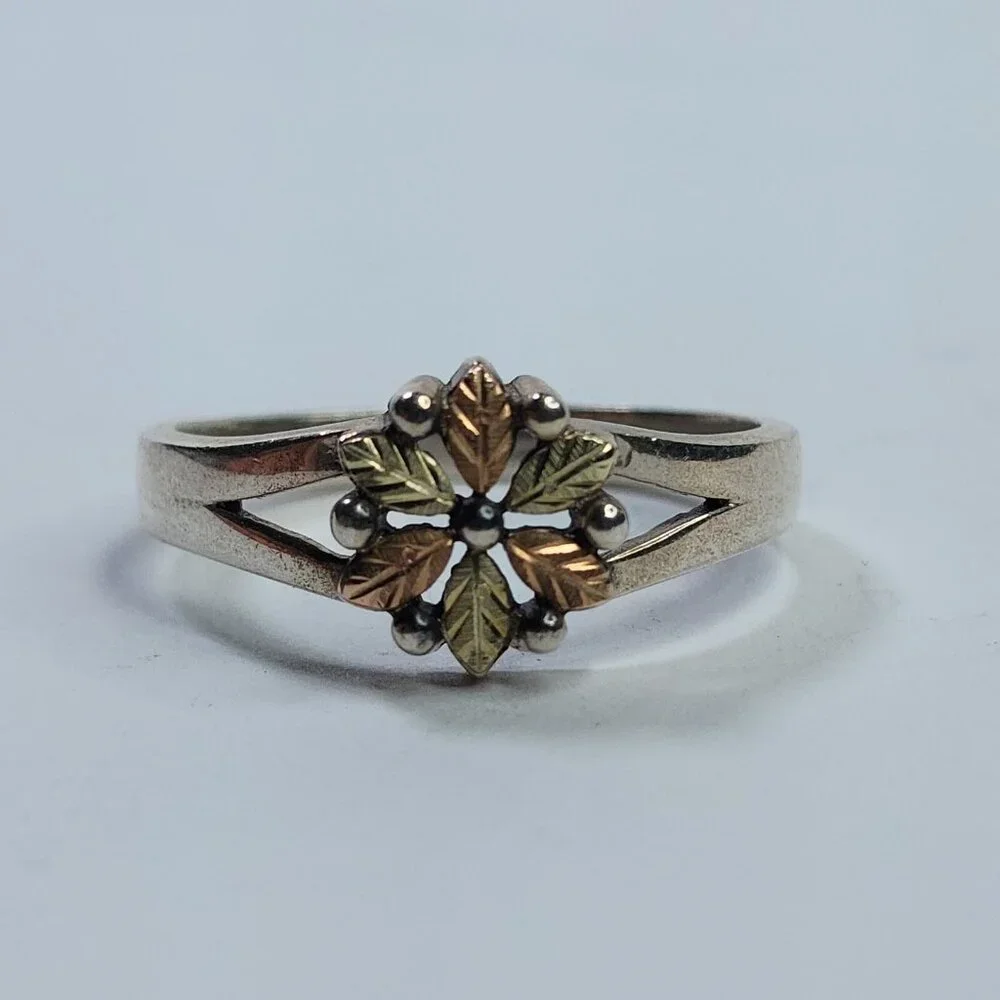 Black hills Ring 925 Sterling Silver 12k Rose Green Gold Leaf Design USA 10 - Picture 2 of 8